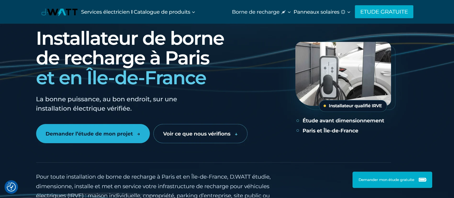 Nouveau hero D.WATT présentant l’installation de bornes à Paris et en Île-de-France, sur ordinateur